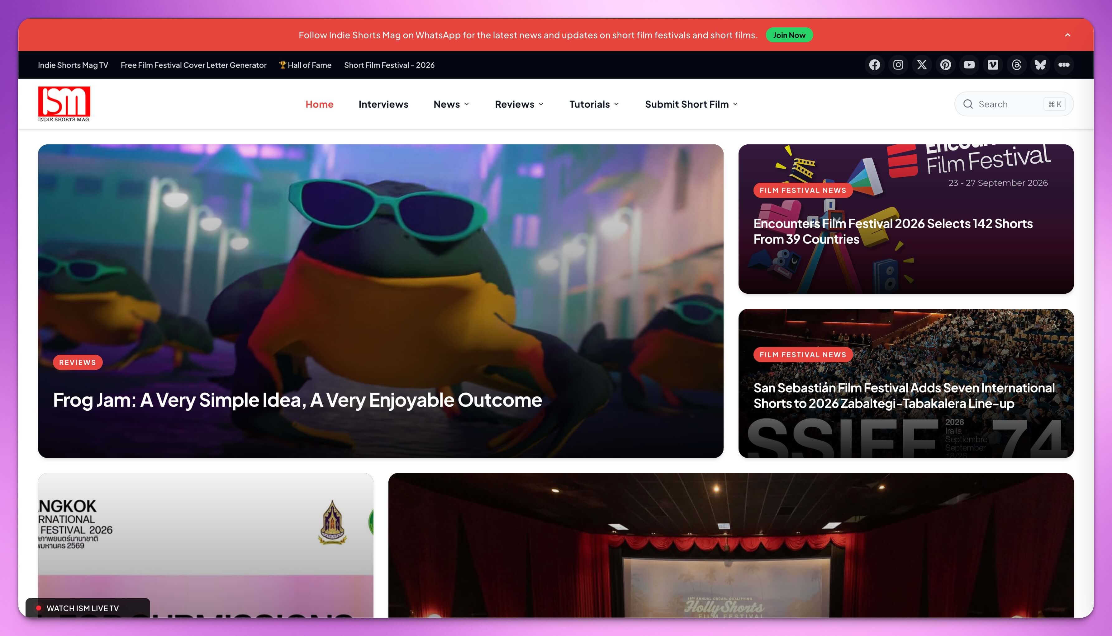 Indie Shorts Mag website